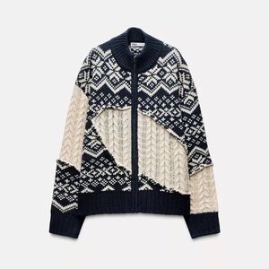 NEW ZARA CABLE KNIT JACQUARD KNiT CARDIGAN size S